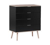 Beliani Cómoda aparador Negro con 4 cajones 93 x 79 cm Armario de Almacenamiento Estilo escandinavo Walpi