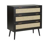 Beliani Cómoda de ratán 3 cajones Frontal de Mimbre MDF Negro Patas de Madera de Caucho aparador de Estilo Boho Sala de Estar Opoco