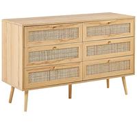 Beliani Cómoda de ratán Madera Clara Dorado 120 x 42 cm 6 cajones Boho Perote