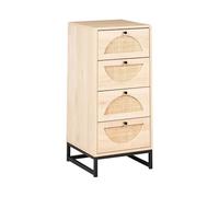 Beliani Cómoda Moderna con 4 cajones frentes de ratán Estructura de aglomerado Patas de Acero marrón Claro Botwood