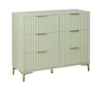Beliani Cómoda Moderna de MDF 6 cajones Patas de Metal Tiradores frentes Acanalados Verde Walcott