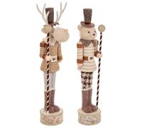 Beliani Conjunto de 2 figuritas Decorativas de Cascanueces Oso y Reno decoración navideña Hecho a Mano Beige Hamari