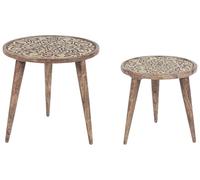 Beliani Conjunto de 2 mesitas auxiliares Decorativas Redondas de Madera de Mango marrón Ranja