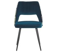 Beliani Conjunto de 2 sillas de Comedor con Asiento de Terciopelo Azul Patas de Metal Negro patrón Floral Ansley