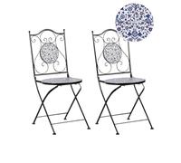 Beliani Conjunto de 2 sillas de Exterior de Metal de Estilo Vintage Motivo Mosaico Plegable Estructura de Hierro Negro Azul Camprena