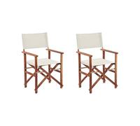 Beliani Conjunto de 2 sillas de jardín de Tela Blanco Roto Madera de Acacia Oscura Plegable Director Cine