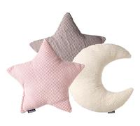 Beliani Conjunto de 3 Cojines Decorativos Infantiles de Pana con Motivos de Media Luna y Estrella 35 x 30 cm 35 x 35 cm Multicolor Luna