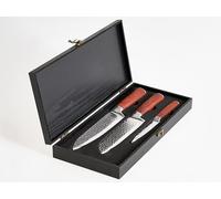 Beliani Conjunto de 3 cuchillos de cocina modernos afilados a mano dureza 62 HRC acero inoxidable de Damasco marrón Kashiwa