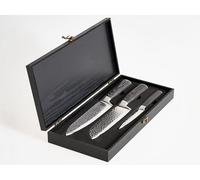 Beliani Conjunto de 3 cuchillos de cocina modernos afilados a mano dureza 62 HRC acero inoxidable de Damasco negro Kashiwa