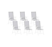 Beliani Conjunto de 6 sillas de jardín Textil Gris con Marco de Aluminio Blanco reclinable y Plegable Catania