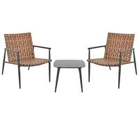 Beliani Conjunto de balcón 2 plazas de ratán sintético 2 sillas Mesa de Centro Estructura y Patas de Acero Negro Muebles de Patio marrón Ziria