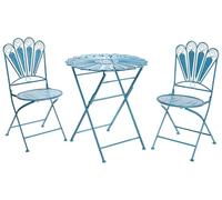 Beliani Conjunto de balcón 3 Piezas con Mesa Redonda de Metal y sillas Exterior Azul Albinia
