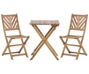 Beliani Conjunto de balcón 3 Piezas de Madera de Acacia Clara Maciza 2 sillas y Mesa diseño de Listones Terni