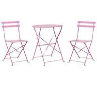 Beliani Conjunto de balcón 3 Piezas Mesa Redonda sillas de Acero Exterior Rosa Fiori