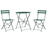 Beliani Conjunto de balcón 3 Piezas Mesa Redonda sillas de Acero Exterior Verde Oscuro Fiori