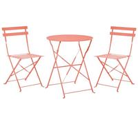 Beliani Conjunto de balcón 3 Piezas Patio Exterior Mesa Redonda y sillas Acero Rojo Coral Fiori