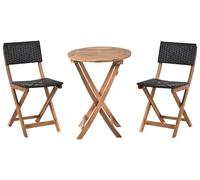 Beliani Conjunto de balcón de Madera de Acacia mobiliario de jardín Plegable marrón y Negro Rivarotta