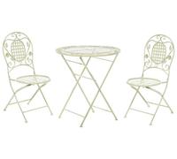 Beliani Conjunto de balcón Hierro Verde Claro Metal Envejecido Plegable Mesa de Centro de 2 plazas Exterior Resistente al óxido Estilo Retro francés Bivio