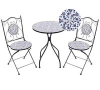 Beliani Conjunto de balcón jardín Exterior Metal Estilo Vintage patrón Mosaico Estructura de Hierro Negro Azul Camprena