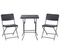 Beliani Conjunto de balcón Mesa y 2 sillas Asiento y Respaldo de Material sintético Patas de Acero Plegable Resistente a la Intemperie Negro Trappeto