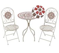 Beliani Conjunto de balcón Mesa y 2 sillas Exterior Metal Motivo de Mosaico Blanco Spello