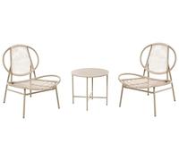 Beliani Conjunto de balcón Moderno de ratán sintético con 2 sillas y Mesa de Centro Redonda de Acero galvanizado Beige Ovaro