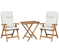 Beliani Conjunto de balcón rústico de Madera de Acacia Mesa y 2 sillas Plegables con Cojines Blanco Crema Java Premium