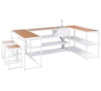Beliani Conjunto de Cocina de Exterior de 6 Piezas Acero Blanco encimeras de Madera plástica Mesa de Bar 2 plazas y Mueble con Fregadero Monomando Avetrana