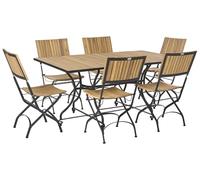 Beliani Conjunto de Comedor de Exterior 6 sillas Mesa de Madera de Acacia con Estructura Plegable de Acero marrón Claro Lascari