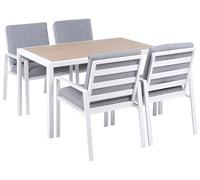 Beliani Conjunto de Comedor Exterior 4 plazas Mesa y sillas Estructura de Aluminio Tablero de Listones con Cojines Blanco y Gris Visso