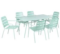 Beliani Conjunto de Comedor Exterior 6 plazas Mesa de Hierro Tablero con Orificio sillas Acabado con Recubrimiento en Polvo Verde Menta Terenzo