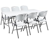 Beliani Conjunto de Comedor Exterior 6 plazas Mesa Rectangular sillas Plegables con Patas de Acero Blanco Cugnoli