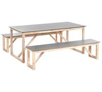 Beliani Conjunto de Comedor Exterior de jardín Mesa de Comedor de Cemento 2 Bancos Gris Notteri