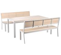 Beliani Conjunto de Comedor Exterior Moderno 2 Bancos y Mesa para 6 Personas Listones de Madera plástica Beige como