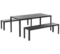 Beliani Conjunto de Comedor Moderno 6 plazas de Aluminio Negro 2 Bancos Nardo