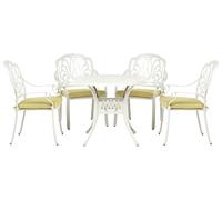 Beliani Conjunto de Comedor para jardín Mesa Exterior de Aluminio Blanco Crema 4 sillas con Cojines de Asiento de poliéster Ancona