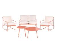 Beliani Conjunto de jardín 4 plazas Estructura de Metal y Cojines de Tela con Fundas extraíbles sofá sillones y Mesa de Centro Coral Formello