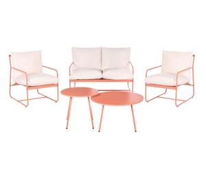 Beliani Conjunto de jardín 4 plazas Estructura de Metal y Cojines de Tela con Fundas extraíbles sofá sillones y Mesa de Centro Coral Formello
