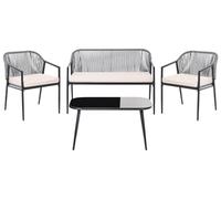 Beliani Conjunto de jardín 4 plazas ratán sintético Estructura de Metal Cojines de Tela con Fundas extraíbles sillones sofá y Mesa Negro Flero