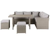 Beliani Conjunto de jardín 5 plazas de ratán sintético Gris Pardo sofá esquinero Mesa 2 otomanas Cojines Grises Comedor Exterior Bardi