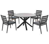 Beliani Conjunto de jardín de 4 plazas Mesa de Aluminio con Tablero Gris sillas Negras con Cojines Gris Maletto/Taviano