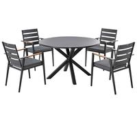 Beliani Conjunto de jardín de 4 plazas Mesa de Aluminio con Tablero Negro sillas Negras con Cojines Gris Maletto/Taviano