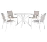 Beliani Conjunto de jardín de 4 plazas Mesa de Aluminio con Tablero Vidrio Transparente sillas Blanco Maletto/Busseto