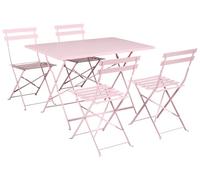 Beliani Conjunto de jardín de Acero para Exterior Mesa Plegable y 4 sillas Rosa Pastel Fiori