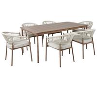 Beliani Conjunto de jardín de Metal Aluminio Transferencia térmica Mesa 6 sillas Patio Exterior Gris Pardo y Madera Oscura Flavia