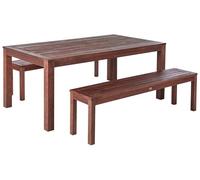 Beliani Conjunto de jardín Mesa Rectangular Madera de eucalipto Natural 180 x 100 cm 2 diseño rústico Interior Exterior Tuscania