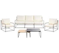 Beliani Conjunto de jardín Moderno de 5 plazas Acero con Recubrimiento en Polvo y Cojines Dos mesas de Centro Negro/Beige Venaria