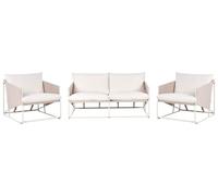 Beliani Conjunto de jardín sofá 2 sillas Bajos de Metal con Cojines de Asiento y Respaldo Muebles de Exterior Interior jardín Gris Pardo Ponte