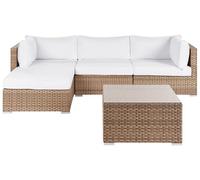 Beliani Conjunto de jardín sofá con Mesa de Centro Cuadrada ratán Color Natural Cojines Blancos Derecho Sano II