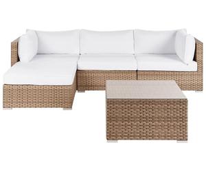 Beliani Conjunto de jardín sofá con Mesa de Centro Cuadrada ratán Color Natural Cojines Blancos Derecho Sano II